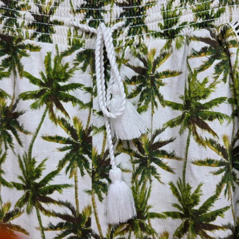 Briggs Tropical Shorts Linen Pull On Womens 2XL Palm Tree Beachy Summer Tassels‎